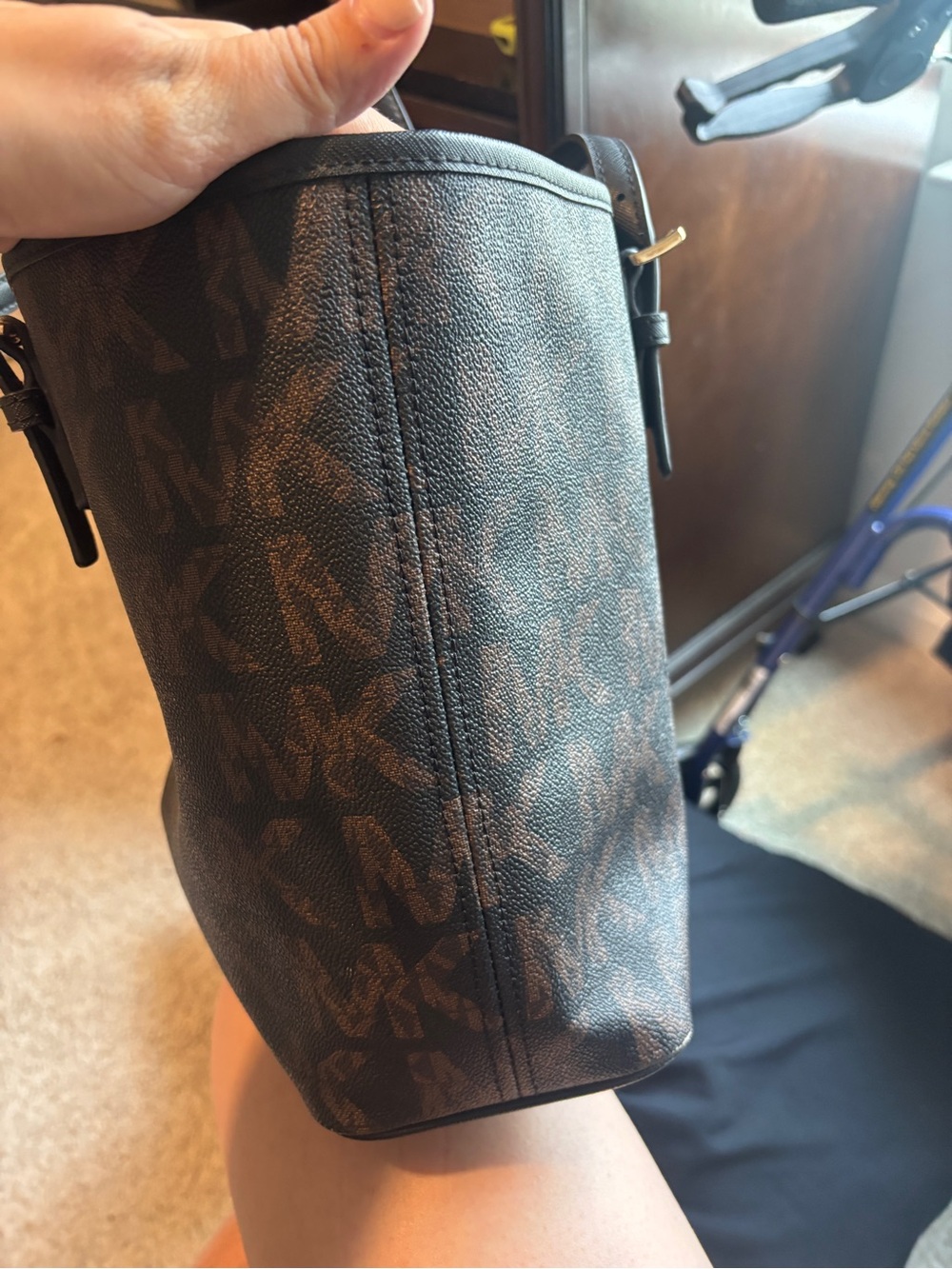 Michael Kors Brown Logo Tote with Black & White Center Stripes - Picture 6 of 6